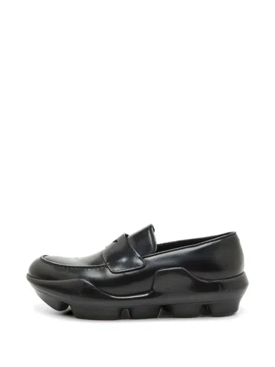 Pre-owned Prada Brushed Leather Loafers In Black
