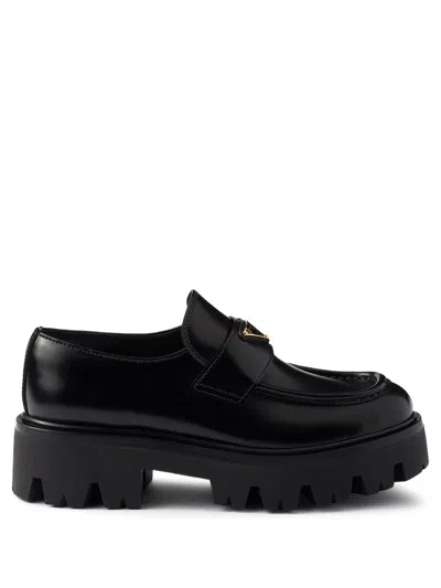 PRADA PRADA BRUSHED LEATHER LOAFERS