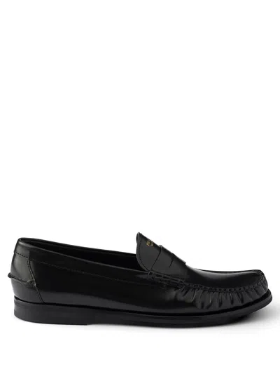 Prada Brushed Leather Loafers In Black