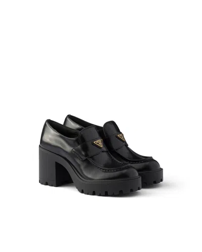 Prada Brushed Leather Loafers In Black