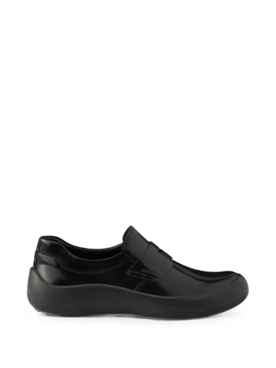 Prada Brushed Leather Loafers In Black