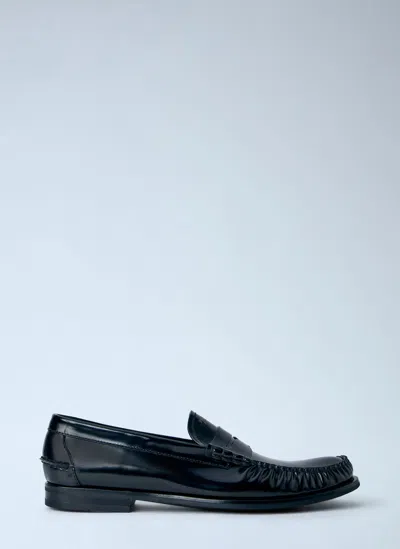 Prada Brushed Leather Loafers In Black