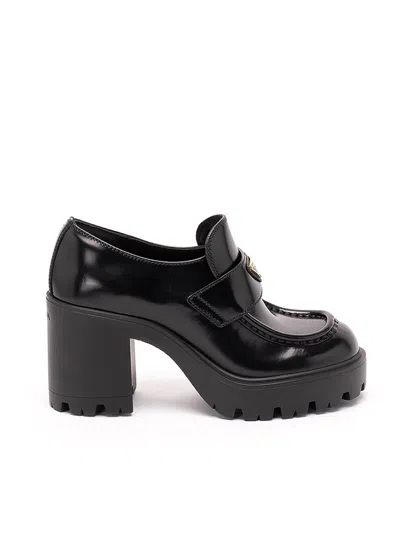 Prada Brushed Leather Loafers In Black
