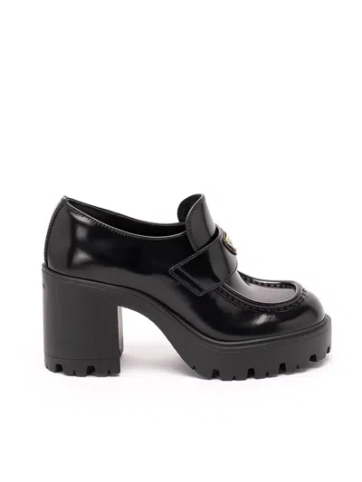 Prada Brushed Leather Loafers In Black