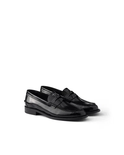 Prada Brushed Leather Loafers In Black