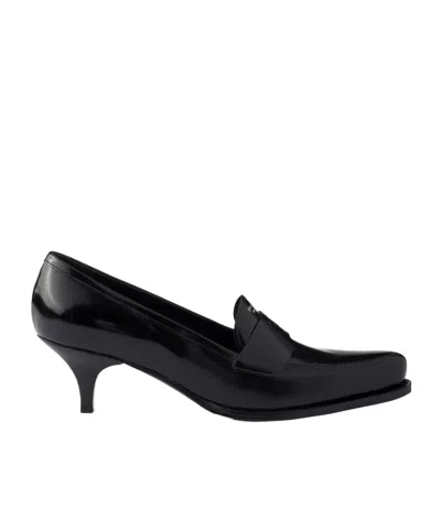 Prada Brushed Leather Loafers In Black