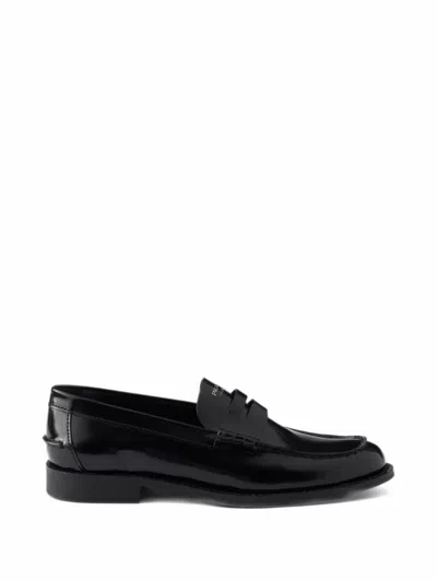 Prada Brushed Leather Loafers In Black