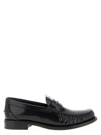 Prada Brushed Leather Loafers In Black