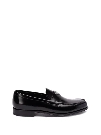 Prada Brushed Leather Loafers In Black  