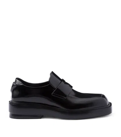 Prada Brushed Leather Loafers In Black