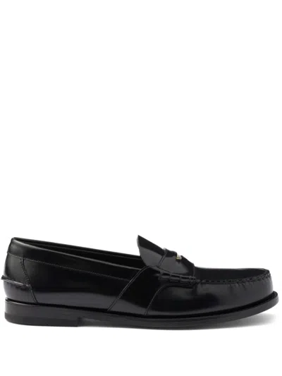 Prada Brushed Leather Loafers In Black