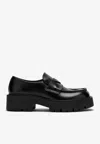 Prada Black Brushed Leather Loafer In Black