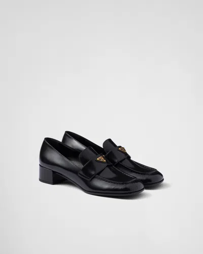 Prada Brushed Leather Loafers In Black