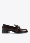 Prada Polished Brown Flat Shoes With Decorative Buckle In Brown
