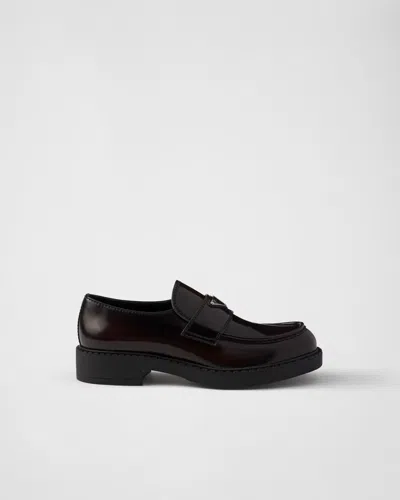 Prada Brushed Leather Loafers In Brown