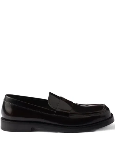 Prada Brushed Leather Loafers In Black