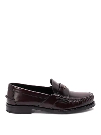 Prada Brushed Leather Loafers In Black