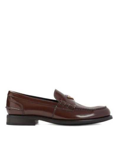 Prada Brushed Leather Loafers In Brown