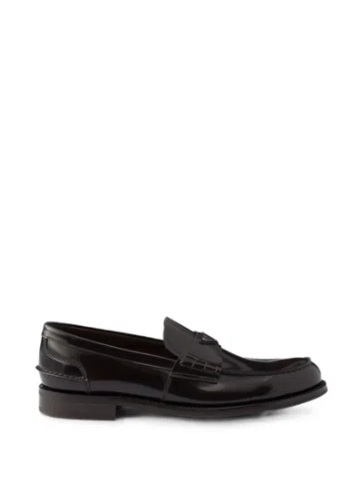 Prada Brushed Leather Loafers In Brown