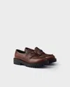 Prada Enamel-triangle Logo Loafers In Burgundy