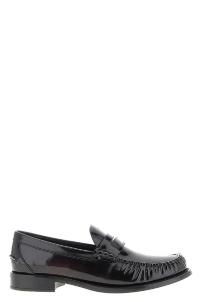 Prada Brushed Leather Loafers In Burgundy