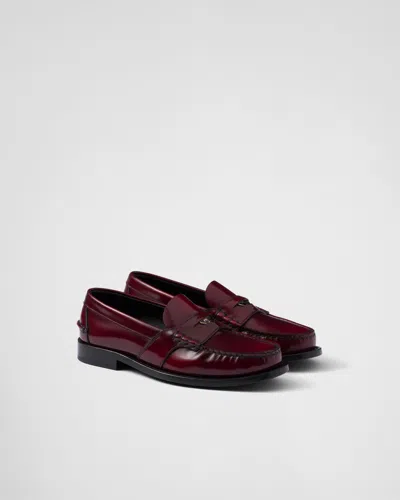 Prada Brushed-leather Loafers In Crimson