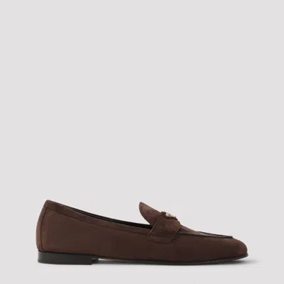 Prada Brushed Leather Loafers In Brown