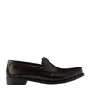 Prada Brushed Leather Loafers In Ochre Brown