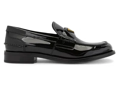 Pre-owned Prada Brushed Leather Loafers Patent (women's) Sneakers In Black