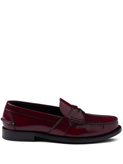 Prada Brushed-leather Loafers In Crimson