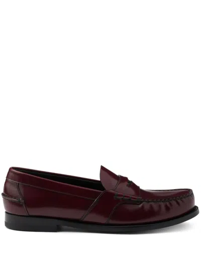 Prada Brushed Leather Loafers In Karmesinrot