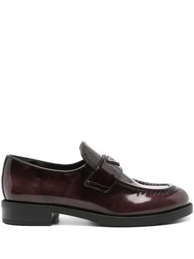 Prada Brushed Leather Loafers In Rot