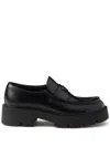 Prada Black Brushed Leather Loafer In Black