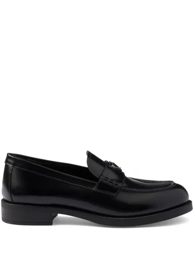 Prada Brushed Leather Loafers In Black