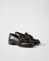 Prada Polished Brown Flat Shoes With Decorative Buckle In Sienna