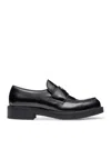 Prada Triangle Logo Brushed Leather Loafers In Black