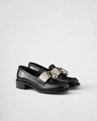 Prada Brushed Leather Loafers In Black