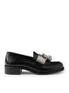 Prada Women Brushed Leather Loafers With Metal Ring In Black