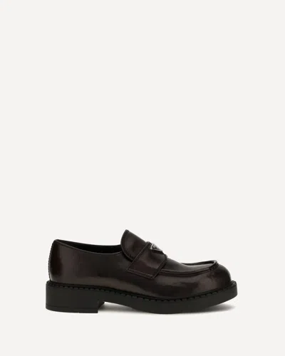 Prada Brushed Leather Loafers With Triangle Logo In Black