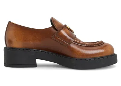 Pre-owned Prada Brushed Leather Loafers (women's) Sneakers In Brown