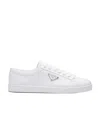 Prada Brushed Leather Low-top Sneakers In White
