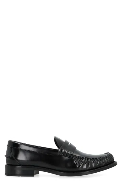 Prada Brushed Leather Moccasin Loafer In Black