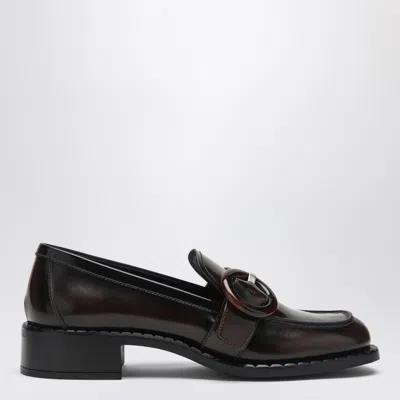 Prada Brushed Leather Moccasins In Burnt Color In Brown