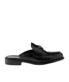 Prada Leather Logo Loafer Mules In Black