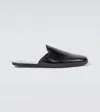 Prada Brushed Leather Slippers In Black