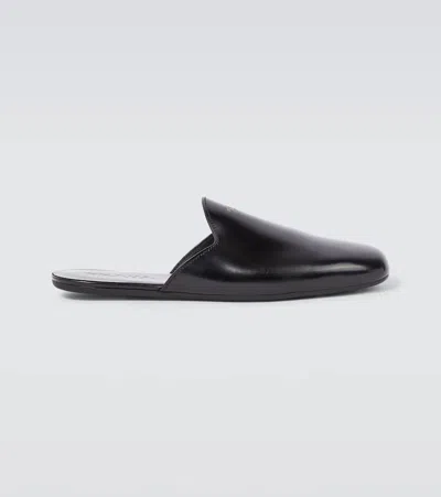 Prada Man Black Leather Slippers In Schwarz