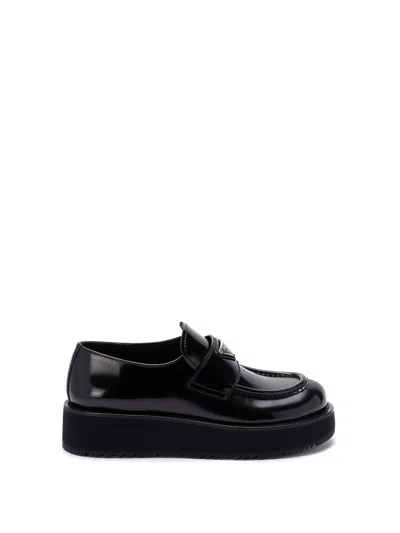 Prada Brushed Leather `new Opposite` Loafers In Black  