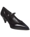 Prada Logo Brushed Leather Mary Jane Pumps In Black