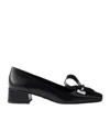 Prada Leather Pumps With Block Heel And Bow In Black