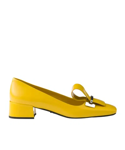 Prada Brushed Leather Pumps In Sunny Yellow